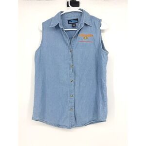 Tri-Mountain Womens Denim Sleeveless Shirt Nauti-Goose Saloon Maryland Blue M